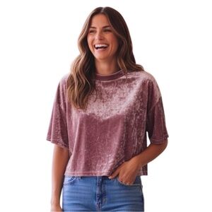 Urban Outfitters Mauve Velvet Short Sleeve Oversized Top Like New! XS